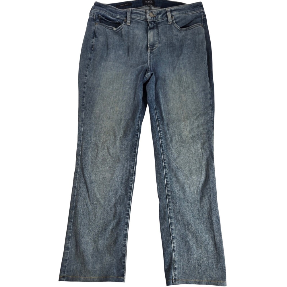NYDJ Jeans Womens 10 Sheri‎ Slim Blue Lift Tuck Stretch Denim Raw Hem Ankle